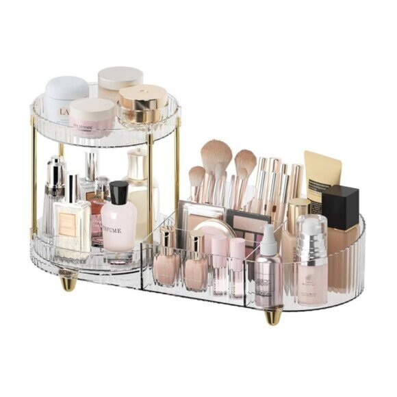 New Rotating Makeup Organizer Tray, 5-Compartment Vanity & Skincare Storage - Picture 1 of 7